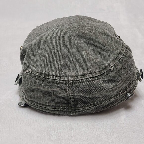 Distressed Studded Military Style Cap Women's One Size Green Hat - Picture 8 of 11